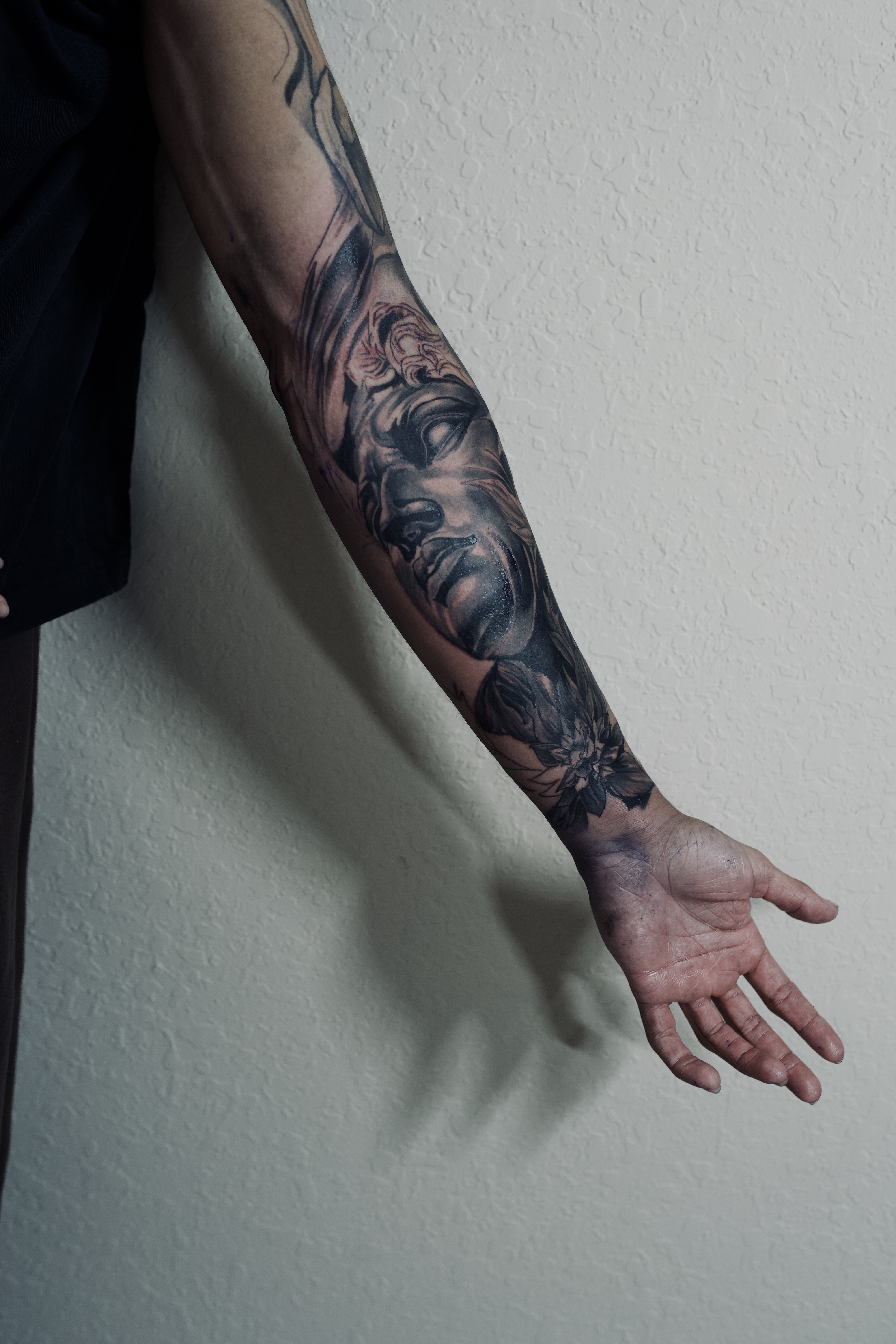 Black & grey realism forearm sleeve