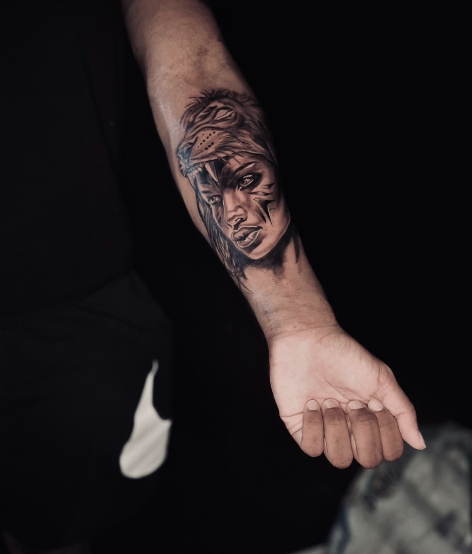 Lion and woman realism forearm